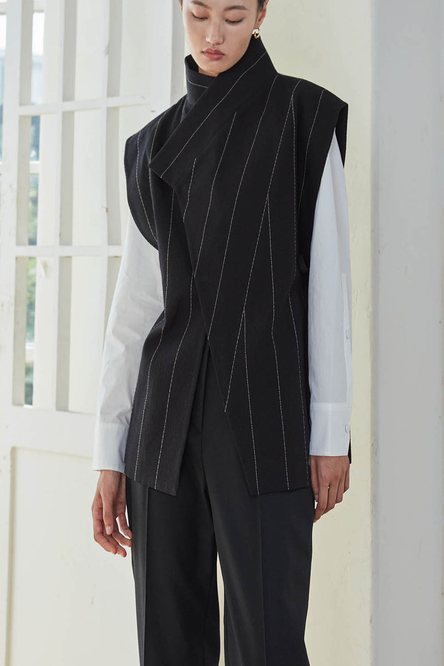 RUBIK Asymmetric Striped Wool Vest