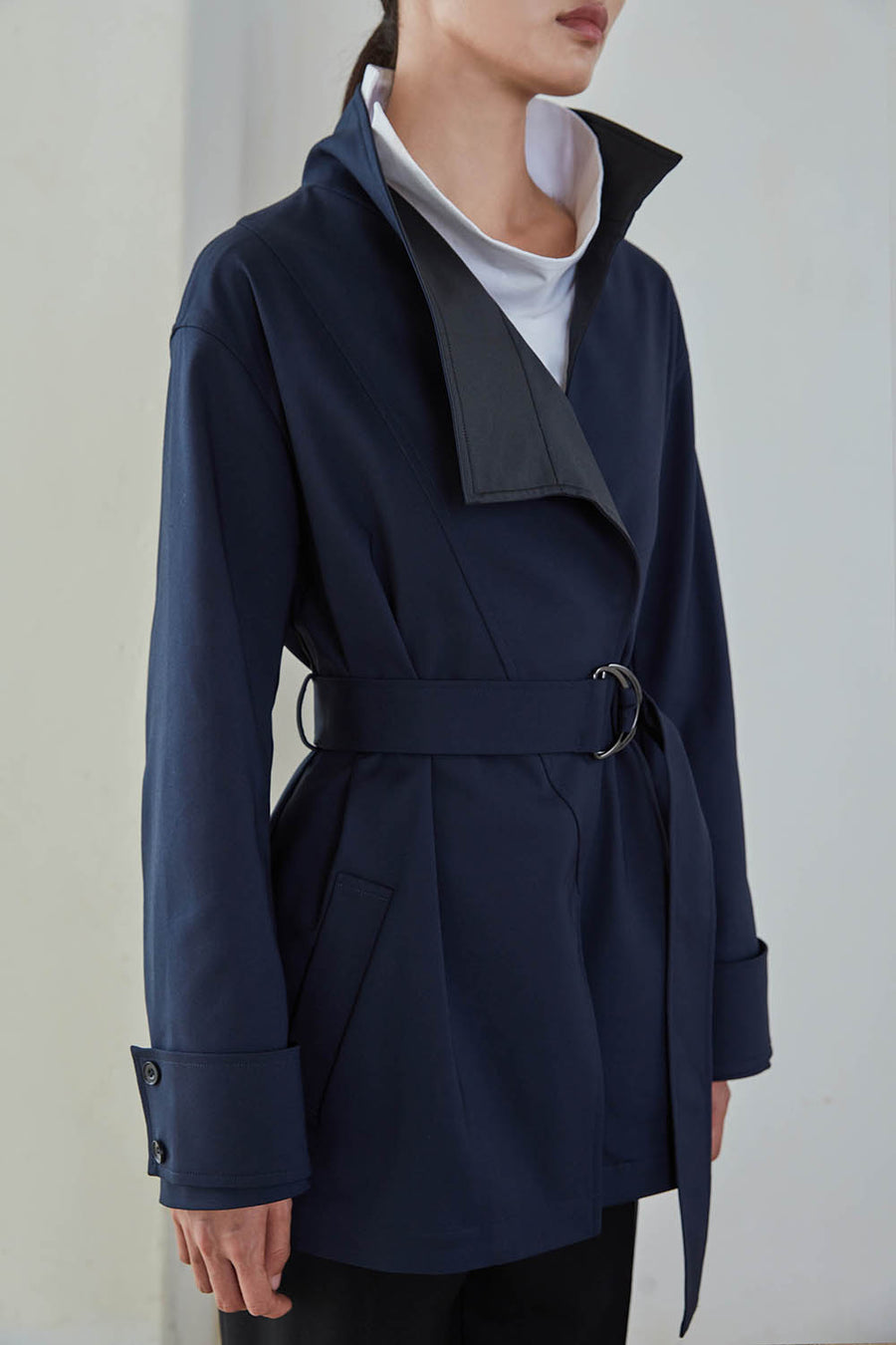 LEZHE Short Trench Coat with High Collar