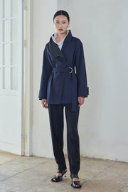 LEZHE Short Trench Coat with High Collar